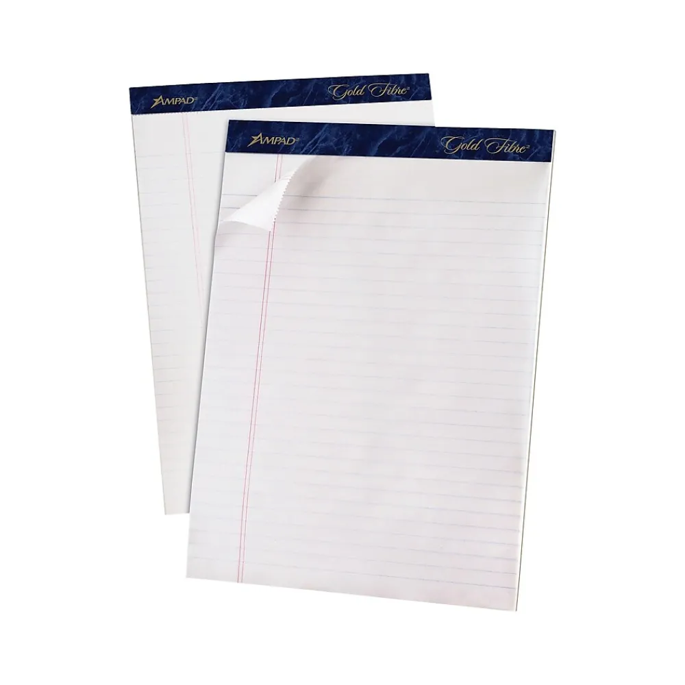 Notepads|Ampad Gold Fibre Notepads, 8.5" x 11.75", Wide Ruled, White, 50 Sheets/Pad, 12 Pads/Pack (TOP 20-070)