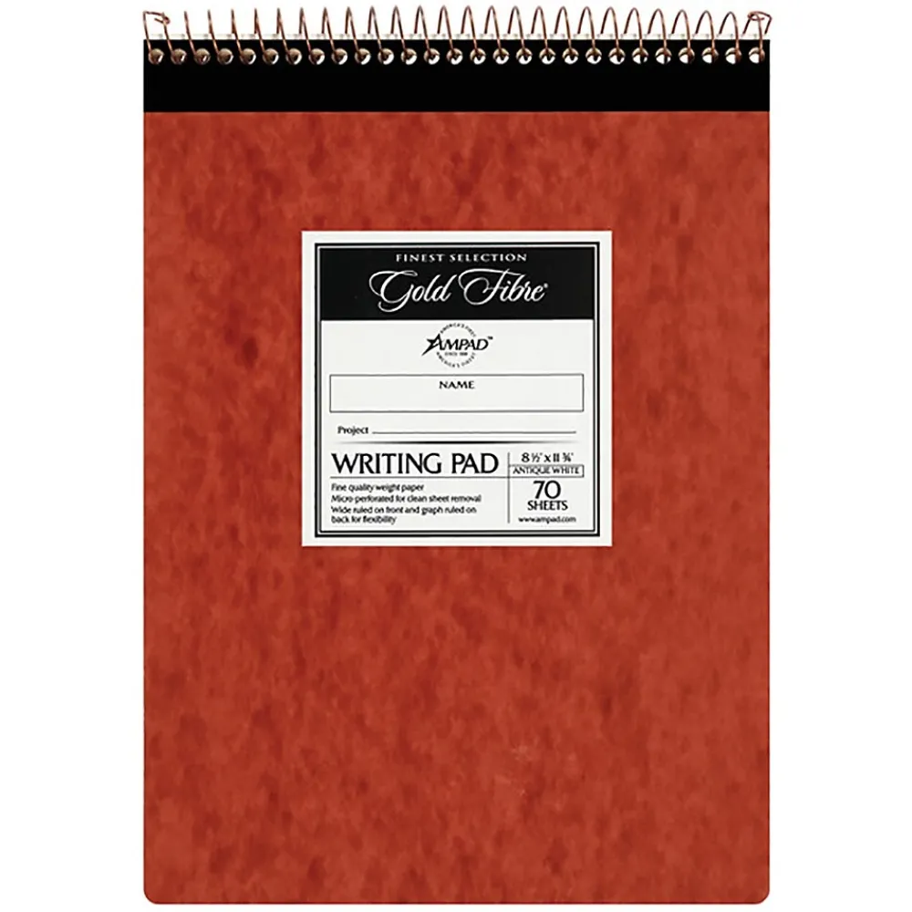 Notepads|Ampad Gold Fibre Retro Writing Pad, 8.5" x 11.75", Wide Ruled, White, 70 Sheets/Pad (20-008R)