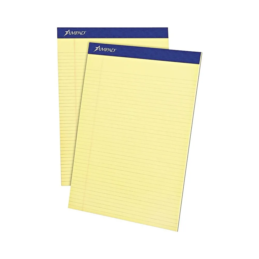 Notepads|Ampad Notepads, 8.5" x 11.75", Narrow Ruled, Canary, 50 Sheets/Pad, 12 Pads/Pack (TOP 20-222)