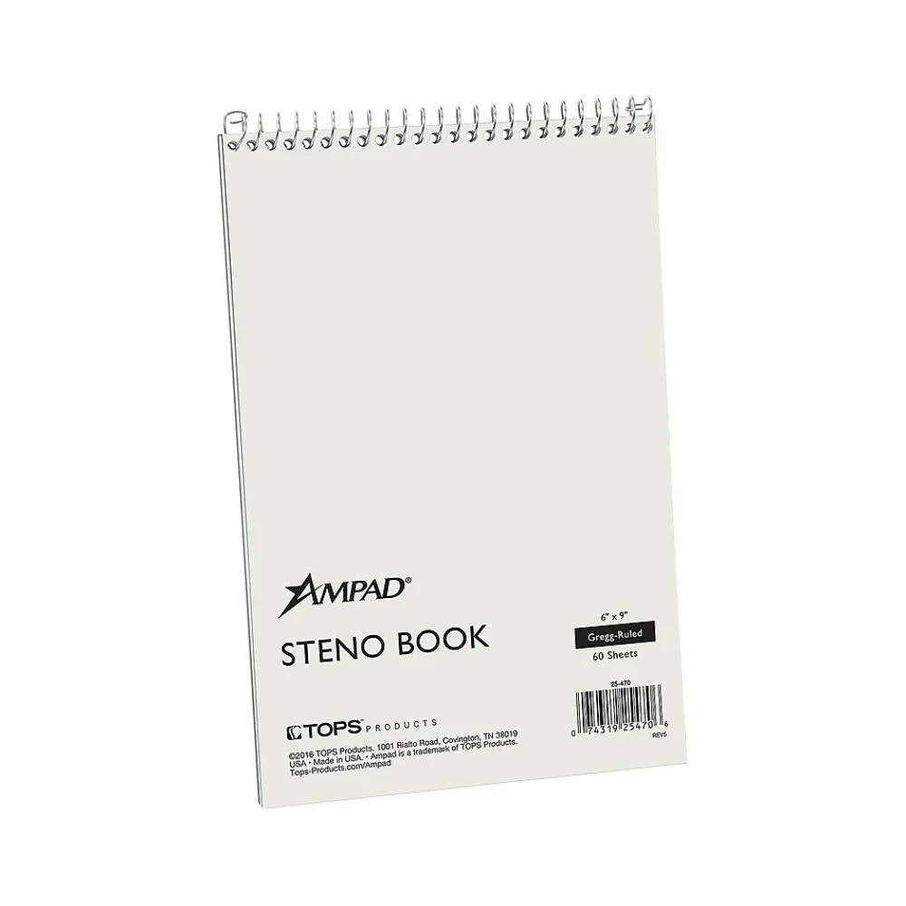 Notepads|Ampad Steno Pad, 6" x 9", Gregg, White, 60 Sheets/Pad (TOP 25-470)