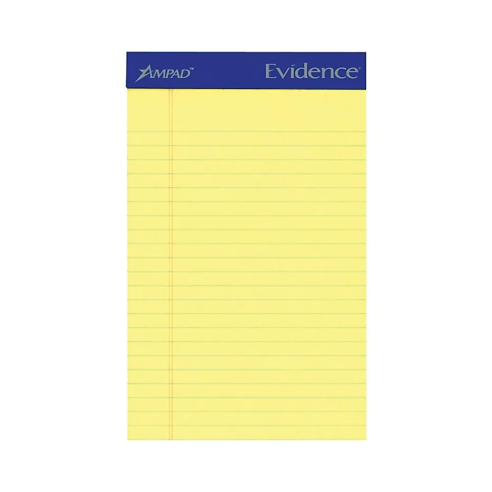 Notepads|Ampad Evidence Notepads, 5" x 8", College Rule, Canary, 50 Sheets/Pad, 12 Pads/Pack (TOP20-204)