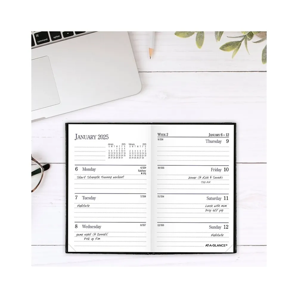 Journals|AT-A-GLANCE Fine Diary Pocket Hardcover 2025 Weekly and Monthly Diary, 2.75" x 4.25", Ruled, Black (72-01-05-25)