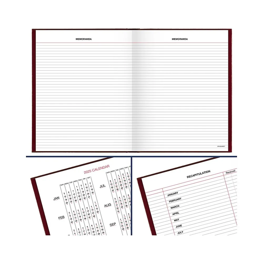 Journals|AT-A-GLANCE Standard Hardcover 2025 Daily Diary, 7.5" x 9.5", Ruled, Red (SD374-13-25)