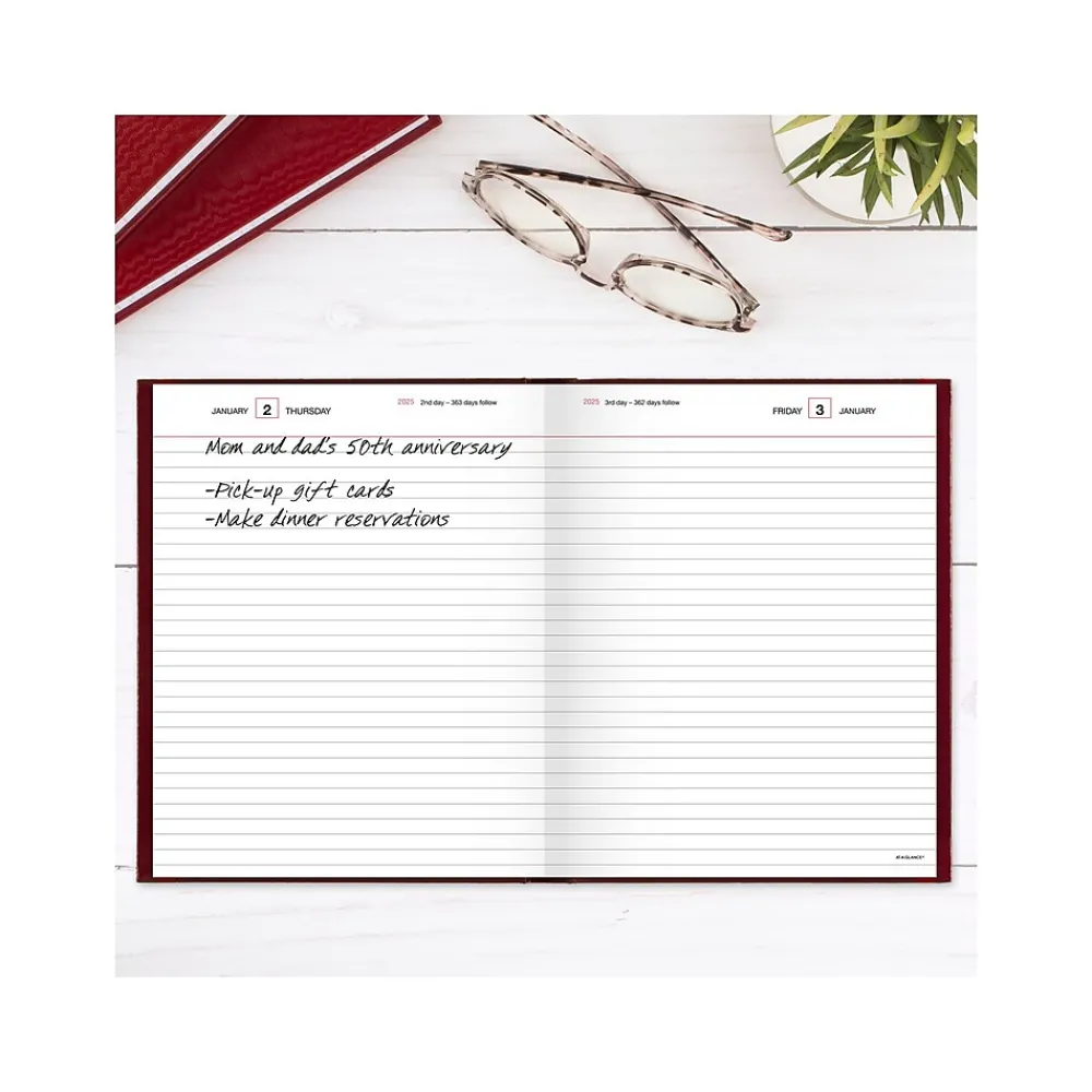 Journals|AT-A-GLANCE Standard Hardcover 2025 Daily Diary, 7.5" x 9.5", Ruled, Red (SD374-13-25)
