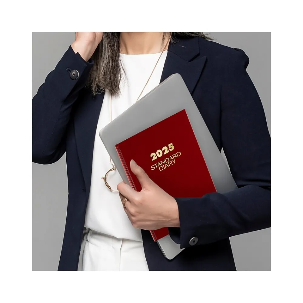 Journals|AT-A-GLANCE Standard Hardcover 2025 Daily Diary, 7.5" x 9.5", Ruled, Red (SD374-13-25)