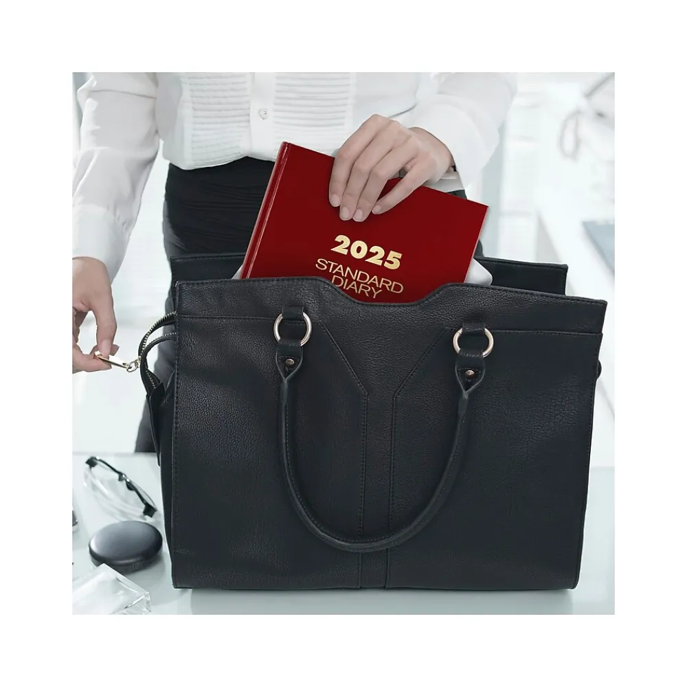 Journals|AT-A-GLANCE Standard Hardcover 2025 Daily Diary, 7.75" x 12", Ruled, Red (SD377-13-25)