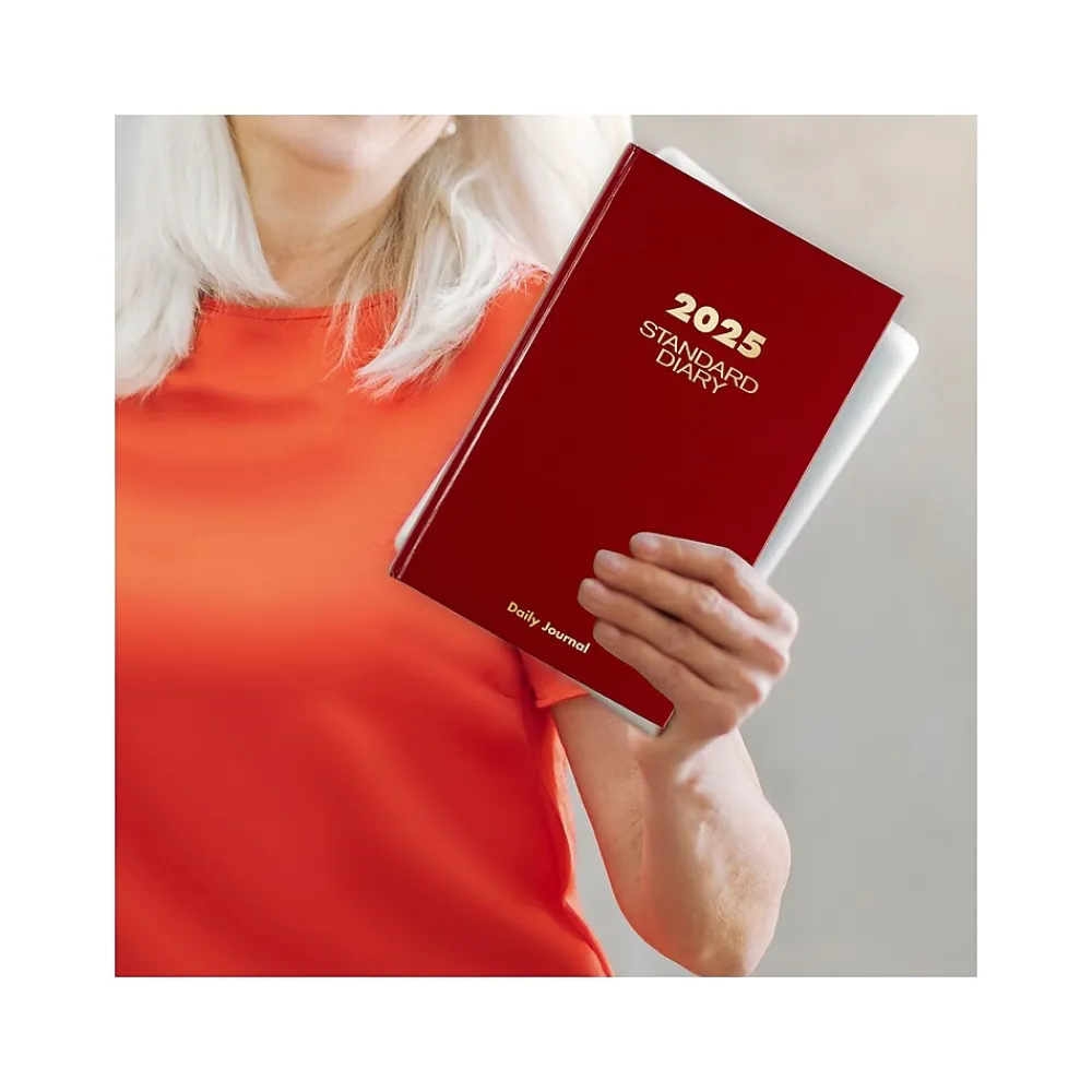Journals|AT-A-GLANCE Standard Hardcover 2025 Daily Diary, 7.75" x 12", Ruled, Red (SD377-13-25)