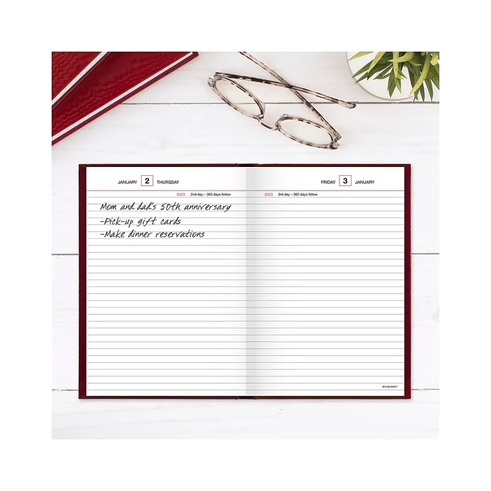 Journals|AT-A-GLANCE Standard Hardcover 2025 Daily Reminder, 5.75" x 8.25", Red (SD389-13-25)