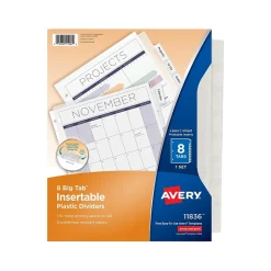 Dividers|Avery Big Tab Insertable Plastic Dividers, 8 Tab, Clear (11836)