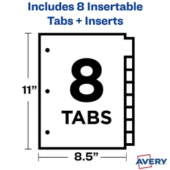 Dividers|Avery Big Tab Insertable Plastic Dividers, 8 Tabs, Multicolor, 24 Sets/Carton (11903)