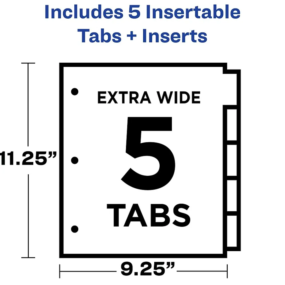Dividers|Avery Big Tab Insertable Plastic Dividers with 2 Pockets, 5 Tabs, Multicolor (11906)