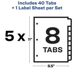 Dividers|Avery Big Tab Print & Apply Label Blank Dividers, 8-Tab, Clear, 5/Set (11493)
