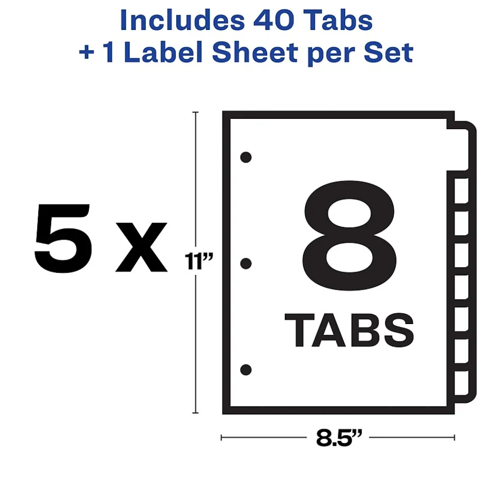 Dividers|Avery Big Tab Print & Apply Label Blank Dividers, 8-Tab, Clear, 5/Set (11493)