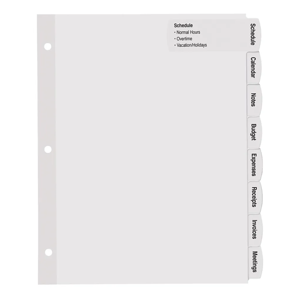 Dividers|Avery Big Tab Printable Paper Dividers with Large White Labels, 8 Tabs, White, 4 Sets/Pack (14439)