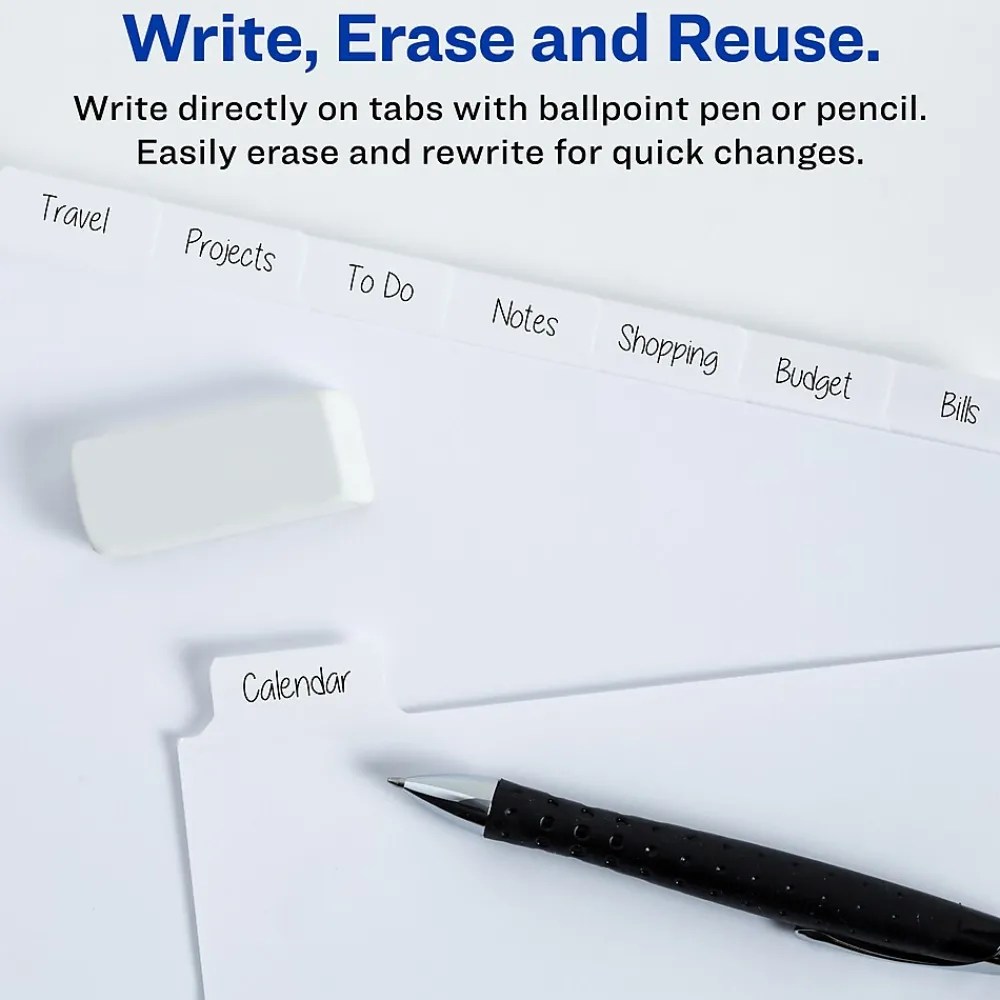 Dividers|Avery Big Tab Write & Erase Paper Dividers, 8 Tab, White, 48 Sets/Carton (23078CT)