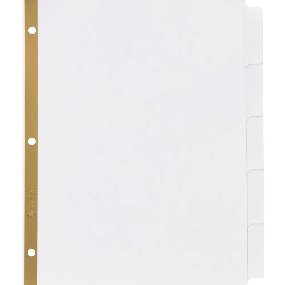 Dividers|Avery Big Tab Write & Erase Paper Dividers, 5 Tabs, White, Gold Reinforced, 48 Sets/Carton (23075)
