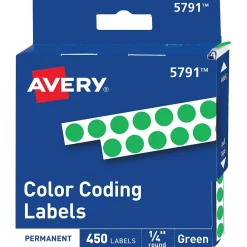 Labels|Avery Color-Coding Labels in Dispenser, 1/4" Dia, Green, 450 Stickers/Pack (5791)