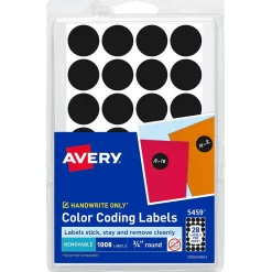 Labels|Avery Color-Coding Labels on 4" x 6" Sheets, 3/4" Dia, Black, Non-Printable, 1,008 Labels/Pack (5459)