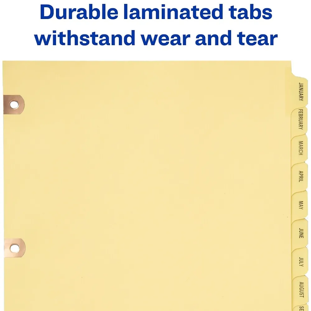 Dividers|Avery Copper Reinforced Preprinted Dividers, 12-Tabs, Buff, Set (24286)
