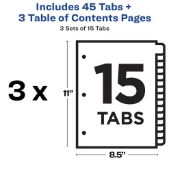Dividers|Avery Customizable Table Of Contents Divider, 15-Tab, White, 3 Sets/Pack (11074)