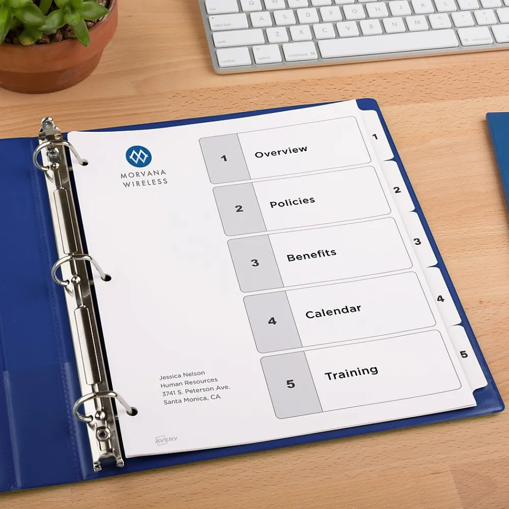 Dividers|Avery Customizable Table of Contents Dividers, Ready Index Printable Section Titles, Preprinted 1-5 White Tabs, 3 Sets (11075)