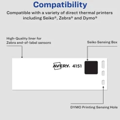 Labels|Avery Direct Thermal Roll Multipurpose Labels, 1-1/8" x 3-1/2", Clear, 120 Labels/Box (4151)