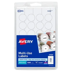 Labels|Avery Easy Peel Laser/Inkjet Multipurpose Labels, 3/4" Dia, White, 1,008 Labels/Pack (5408)