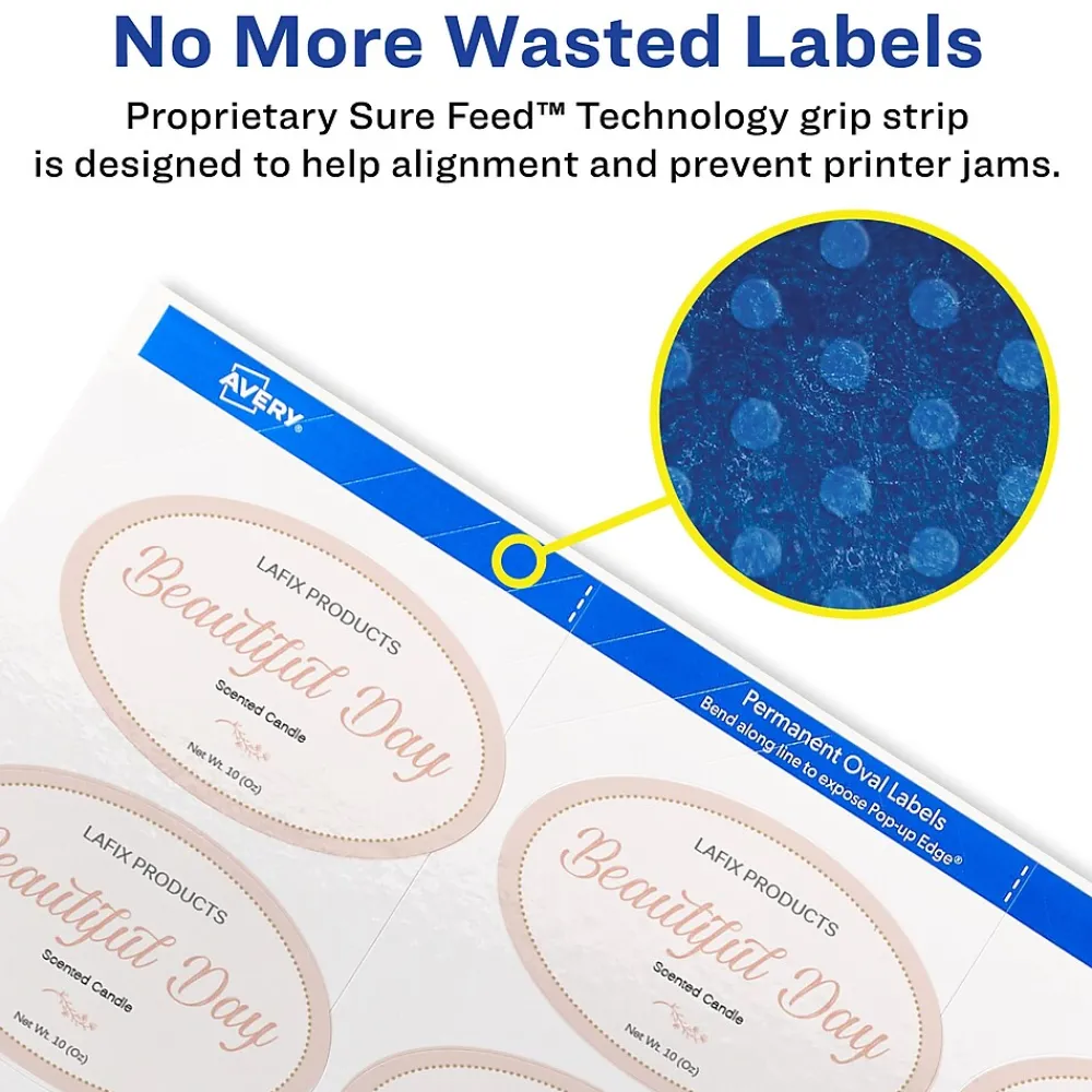 Labels|Avery Easy Peel Laser/Inkjet Oval Labels, 1 1/2" x 2 1/2", Glossy White, 180 Labels/Pack (22804)