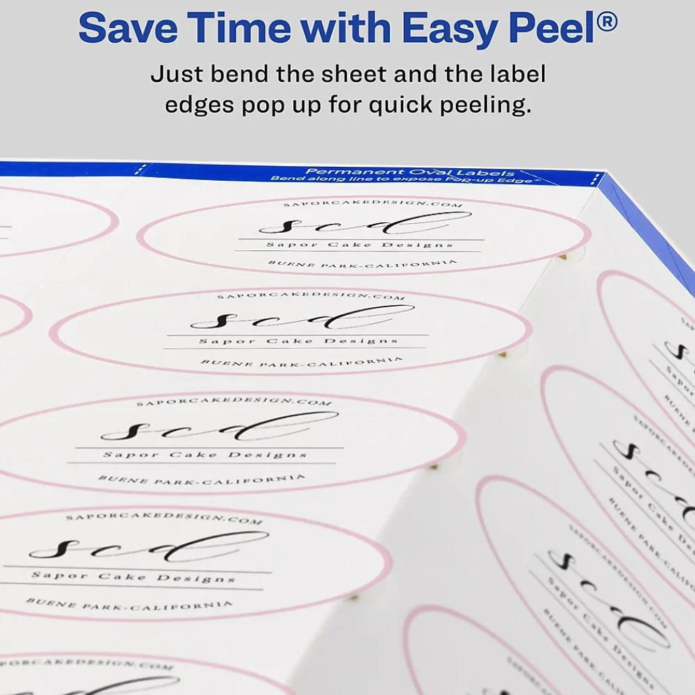 Labels|Avery Easy Peel Laser/Inkjet Oval Labels, 1 1/2" x 2 1/2", Glossy White, 180 Labels/Pack (22804)