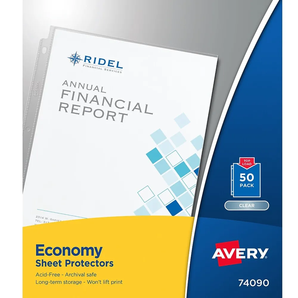 Sheet Protectors|Avery Economy Weight Sheet Protectors, 8-1/2" x 11", Clear, 50/Box (74090)