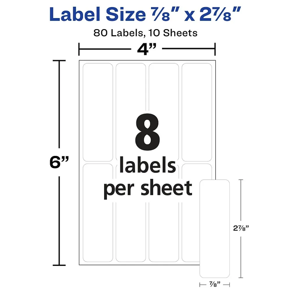 Labels|Avery Erasable Multipurpose Labels, 7/8" x 2-7/8", White, Non-Printable, 80 Labels/Pack (5429)