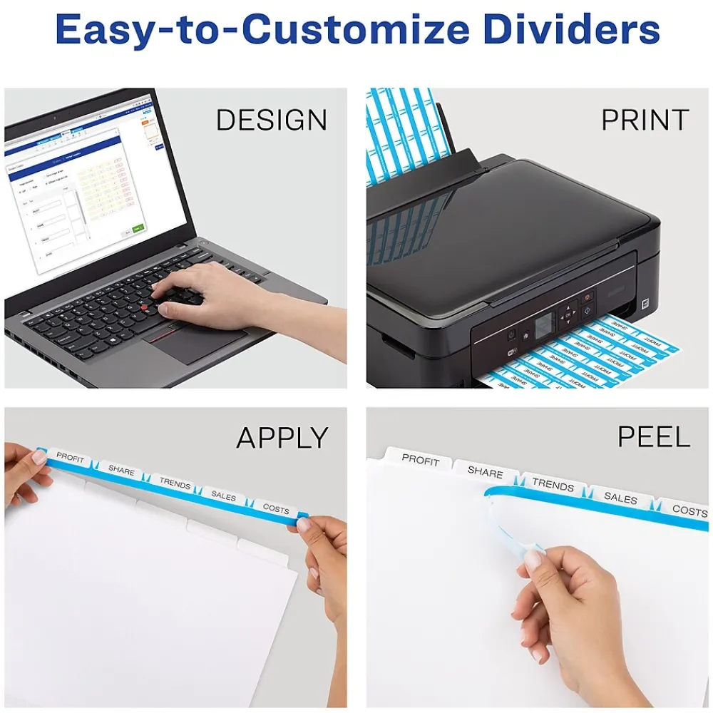 Dividers|Avery Index Maker Big Tab Paper Dividers with Print & Apply Label Sheets, 5 Tabs, White (11490)