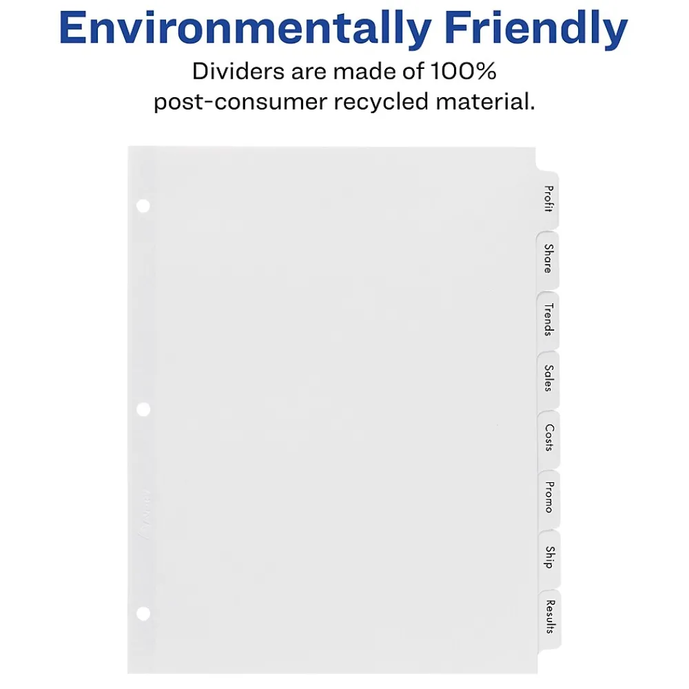 Dividers|Avery Index Maker EcoFriendly Paper Dividers with Print & Apply Label Sheets, 8 Tab, White, 5 Sets/Pack (11581)