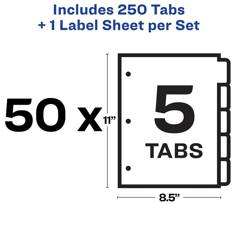 Dividers|Avery Index Maker Paper Dividers with Print & Apply Label Sheets, 5 Tabs, White, 50 Sets/Pack (11556)