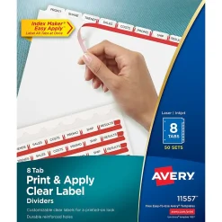 Dividers|Avery Index Maker Paper Dividers with Print & Apply Label Sheets, 8 Tabs, White, 50 Sets/Pack (11557)