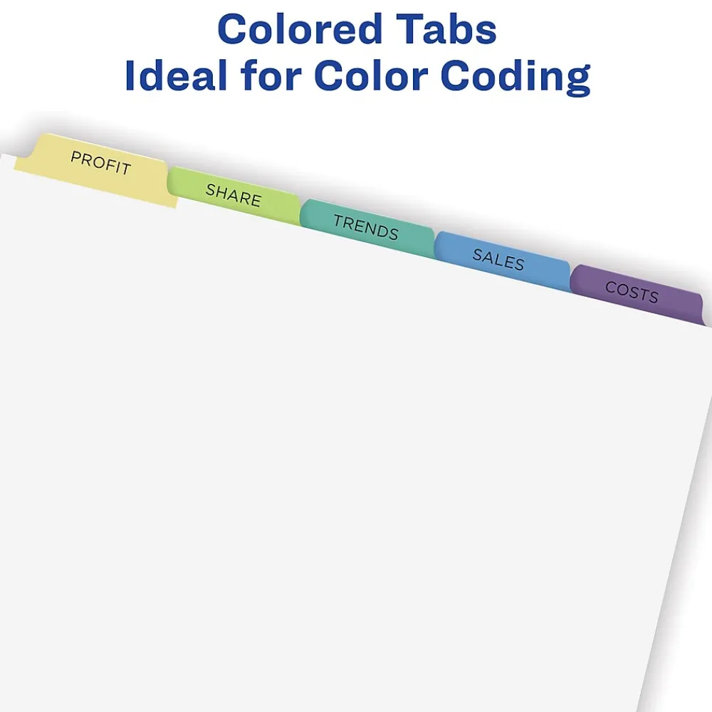 Dividers|Avery Index Maker Paper Dividers with Print & Apply Label Sheets, 5 Tabs, Pastel, 25 Sets/Pack (11992)