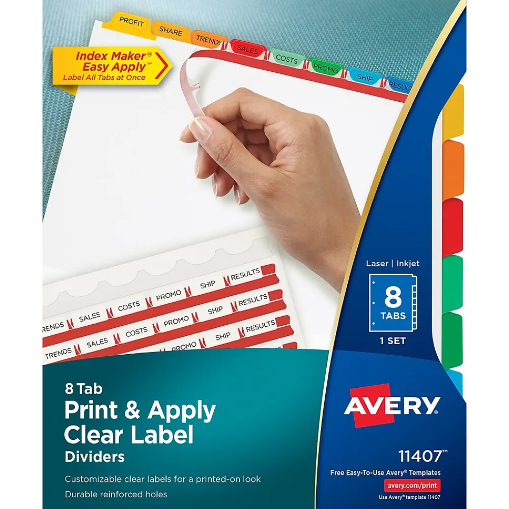 Dividers|Avery Index Maker Paper Dividers with Print & Apply Label Sheets, 8 Tabs, Multicolor (11407)