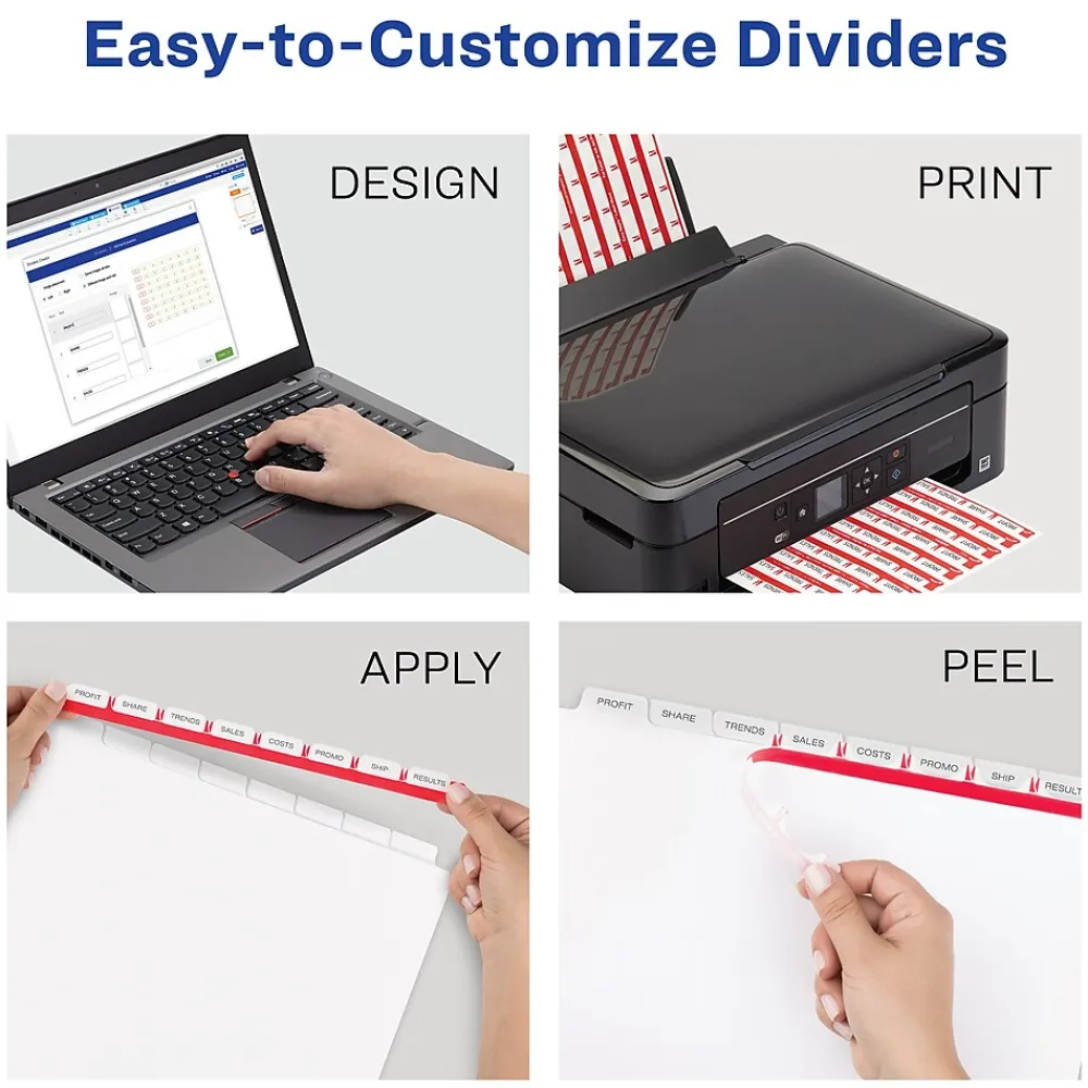 Dividers|Avery Index Maker Paper Dividers with Print & Apply Label Sheets, 8 Tabs, Multicolor (11407)