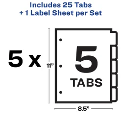 Dividers|Avery Index Maker Plastic Dividers with Print & Apply Label Sheets, 5 Tabs, Multicolor, 5 Sets/Pack (12449)