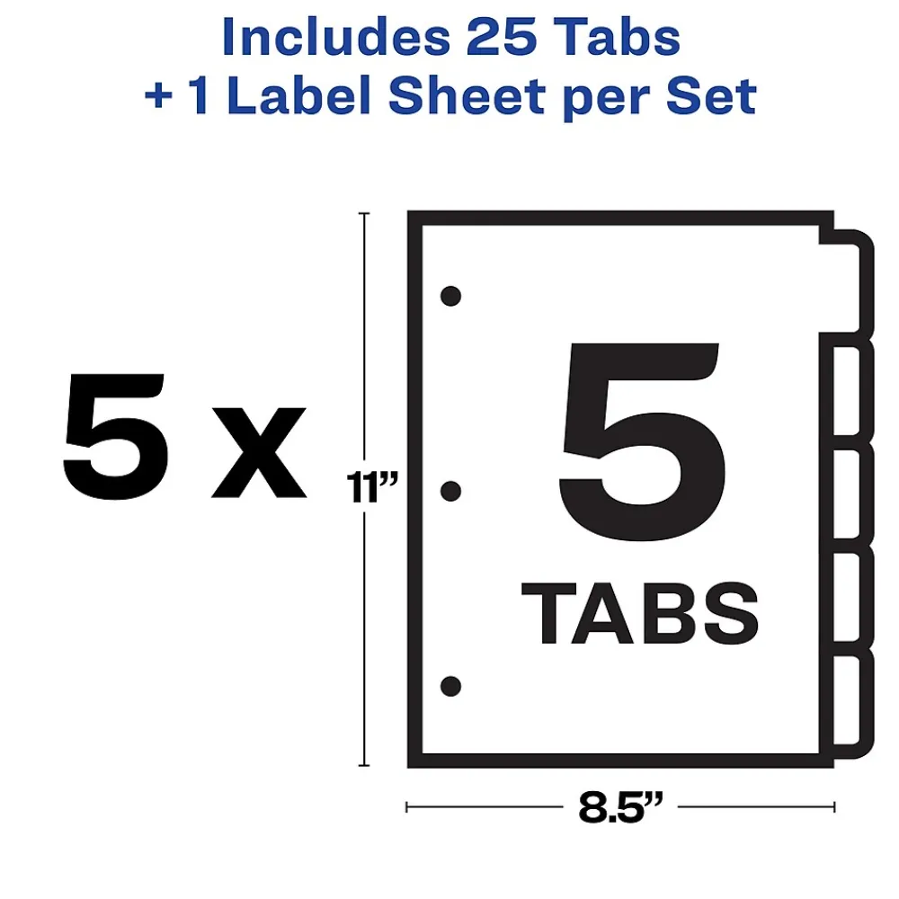 Dividers|Avery Index Maker Plastic Dividers with Print & Apply Label Sheets, 5 Tabs, Multicolor, 5 Sets/Pack (12449)