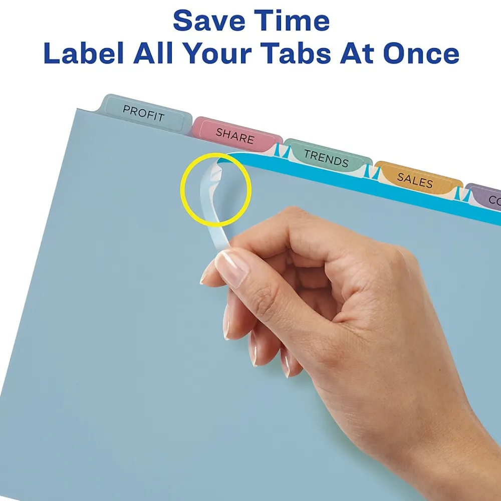 Dividers|Avery Index Maker Plastic Dividers with Print & Apply Label Sheets, 5 Tabs, Multicolor, 5 Sets/Pack (12452)