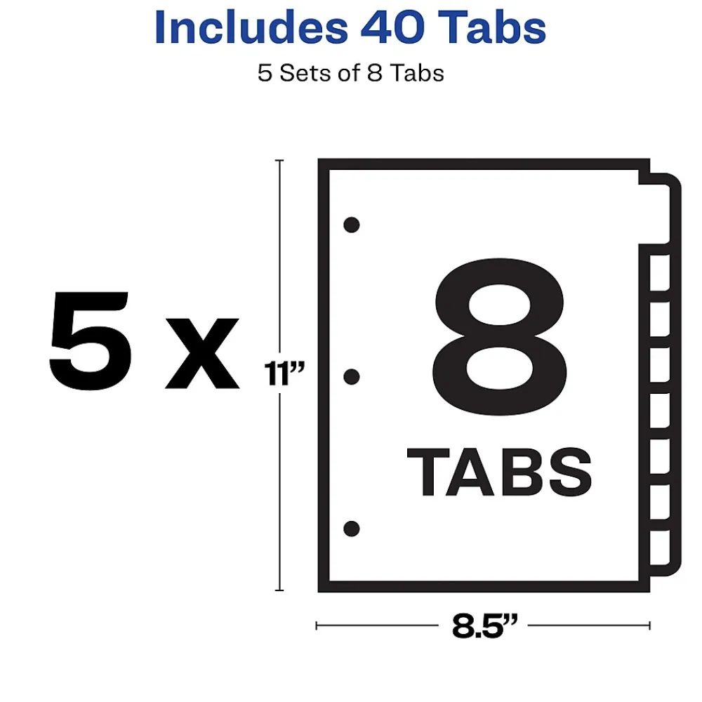 Dividers|Avery Index Maker Print & Apply Label Paper Dividers for Copiers, 8 Tabs, White, 5 Sets/Pack (11422)