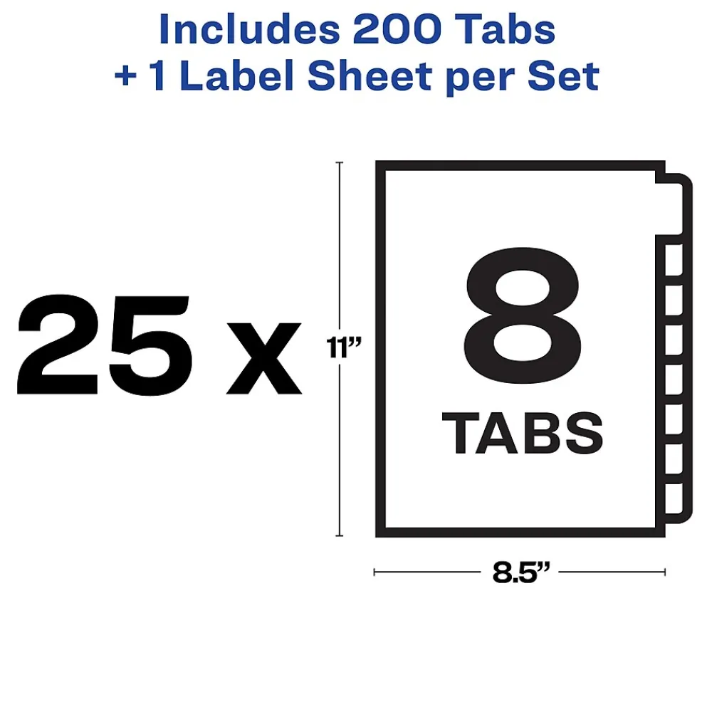 Dividers|Avery Index Maker Unpunched Paper Dividers with Print & Apply Label Sheets, 8 Tabs, White, 25 Sets/Pack (11444)