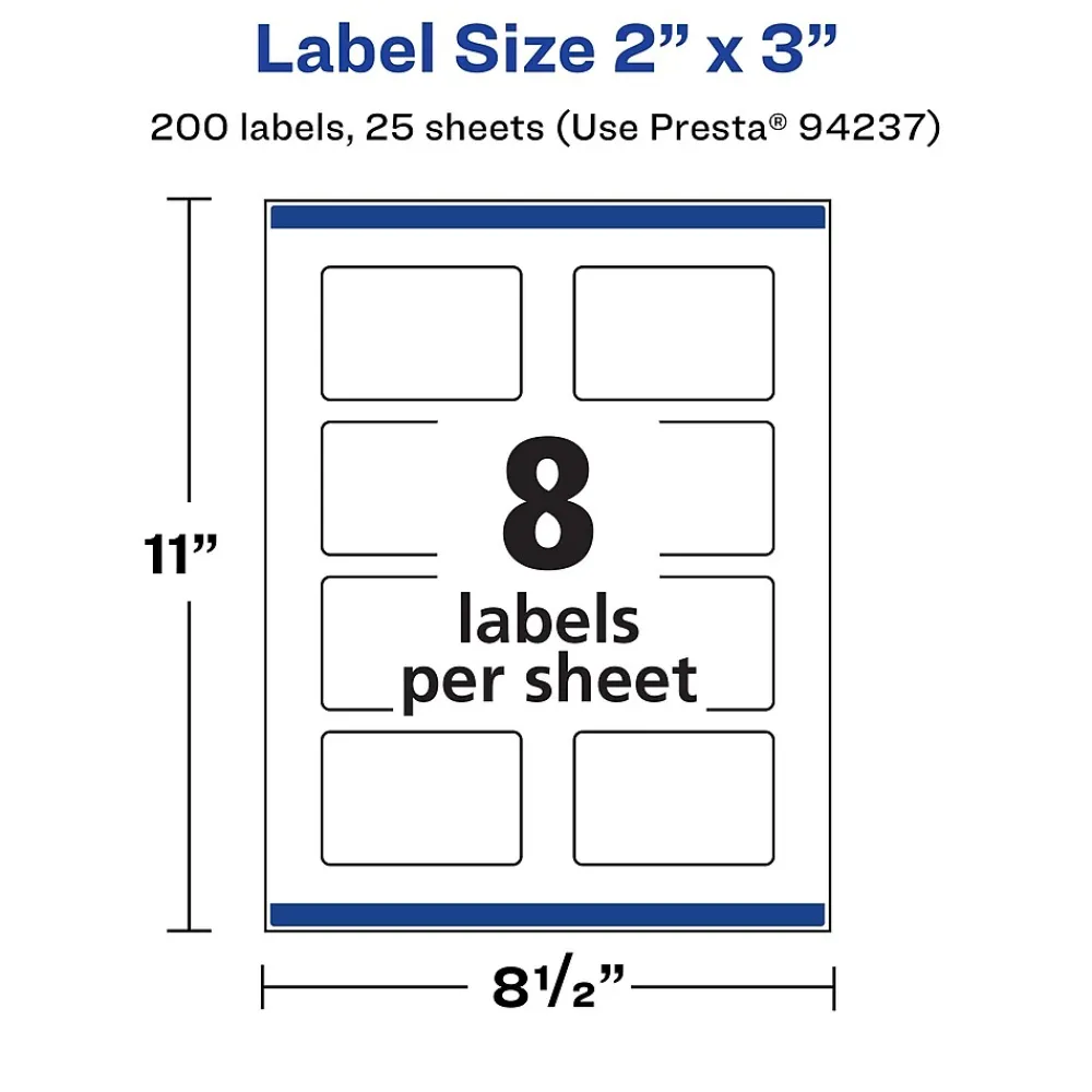 Labels|Avery Laser/Inkjet Rectangle Labels, 2" x 3", Matte White, 200 Labels/Pack (94327)