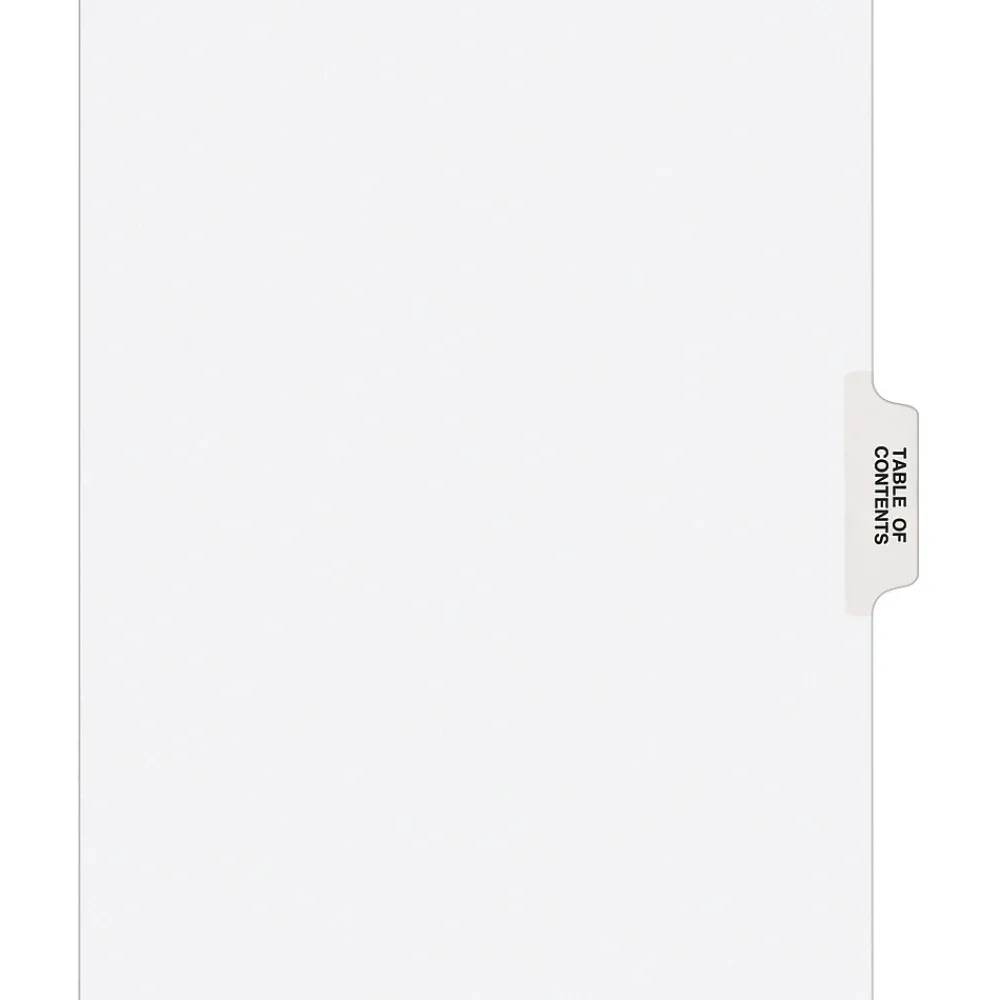 Dividers|Avery Legal Pre-Printed Paper Dividers, Table of Contents-Tab, White, Style, Letter Size, 25/Pack (11910)