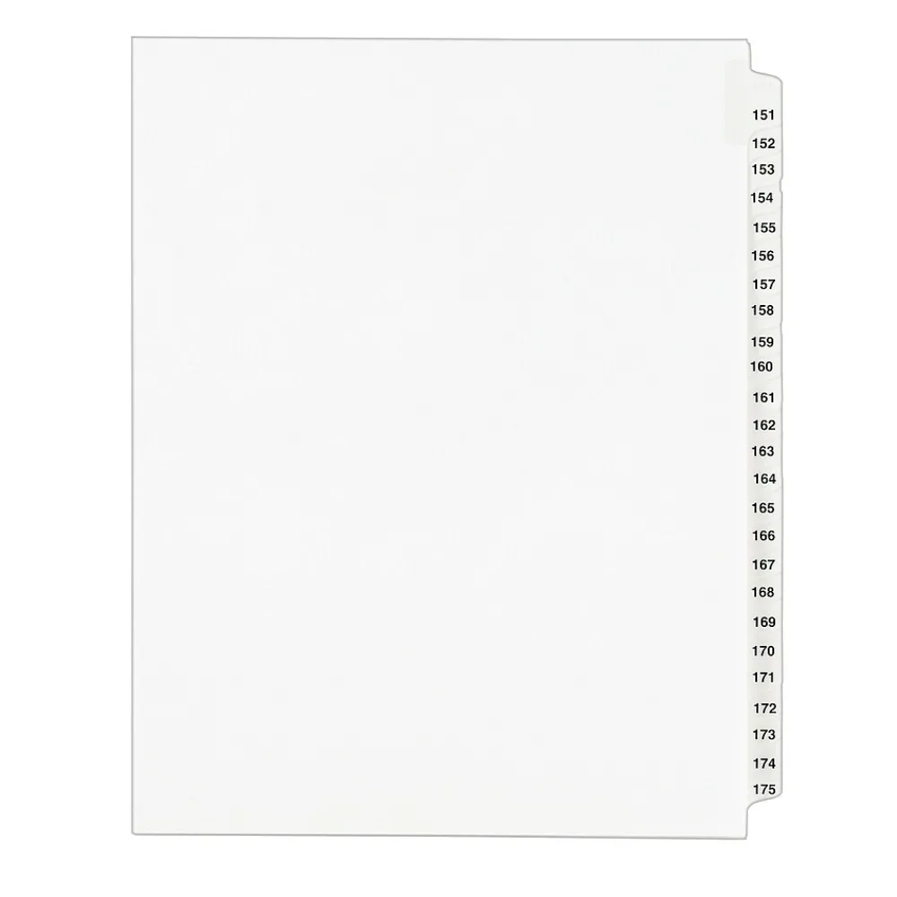 Dividers|Avery Legal Pre-Printed Paper Divider Collated Set, 151-175 Tabs, White, Style, Letter Size (01336)