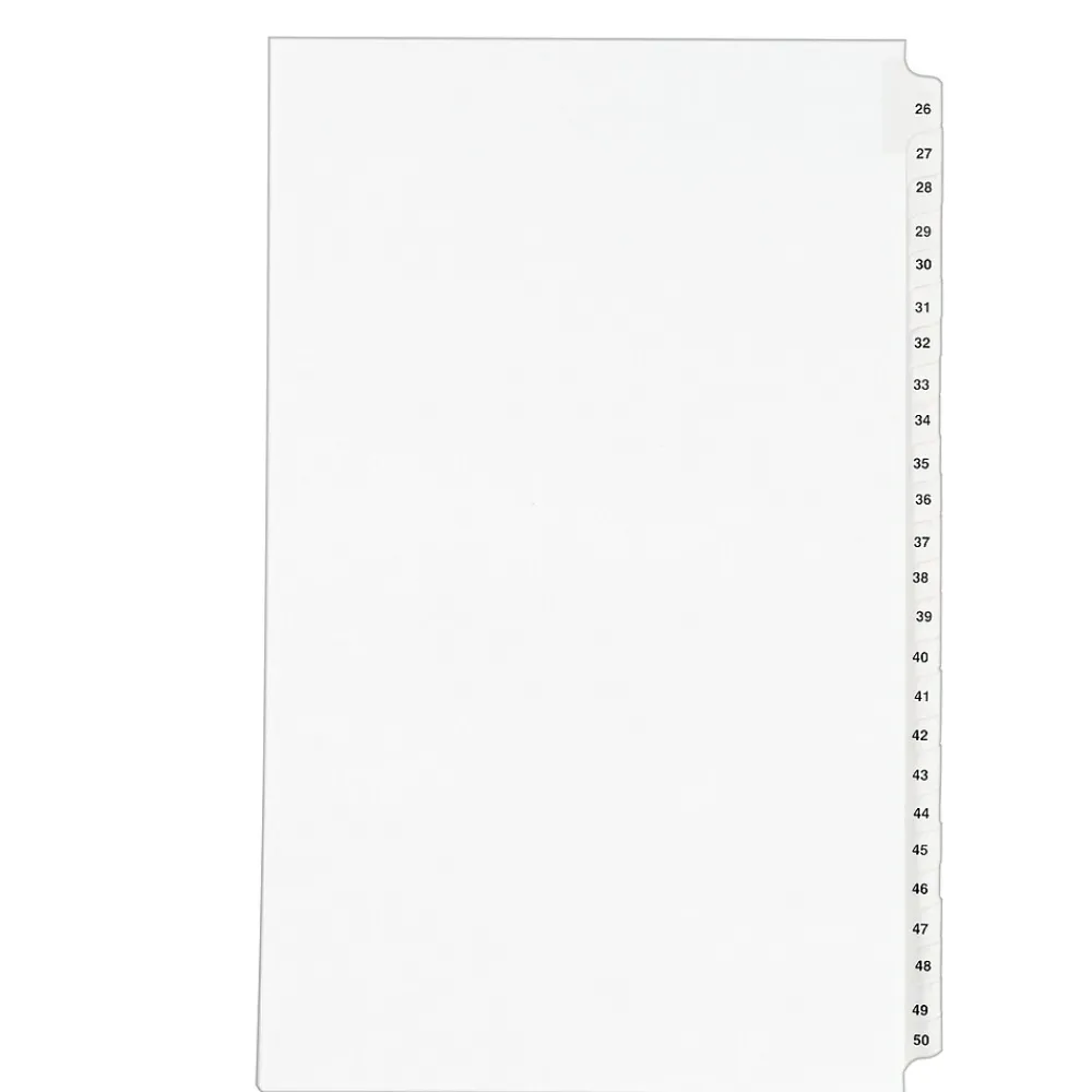 Dividers|Avery Legal Pre-Printed Paper Divider Collated Set, 26-50 Tabs, White, Style, Legal Size (01431)
