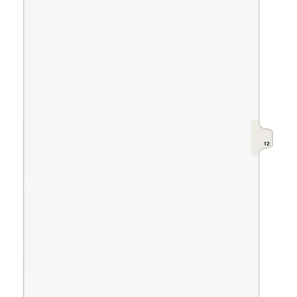 Dividers|Avery Legal Pre-Printed Paper Dividers, Side Tab #12, White, Style, Letter Size, 25/Pack (11922)