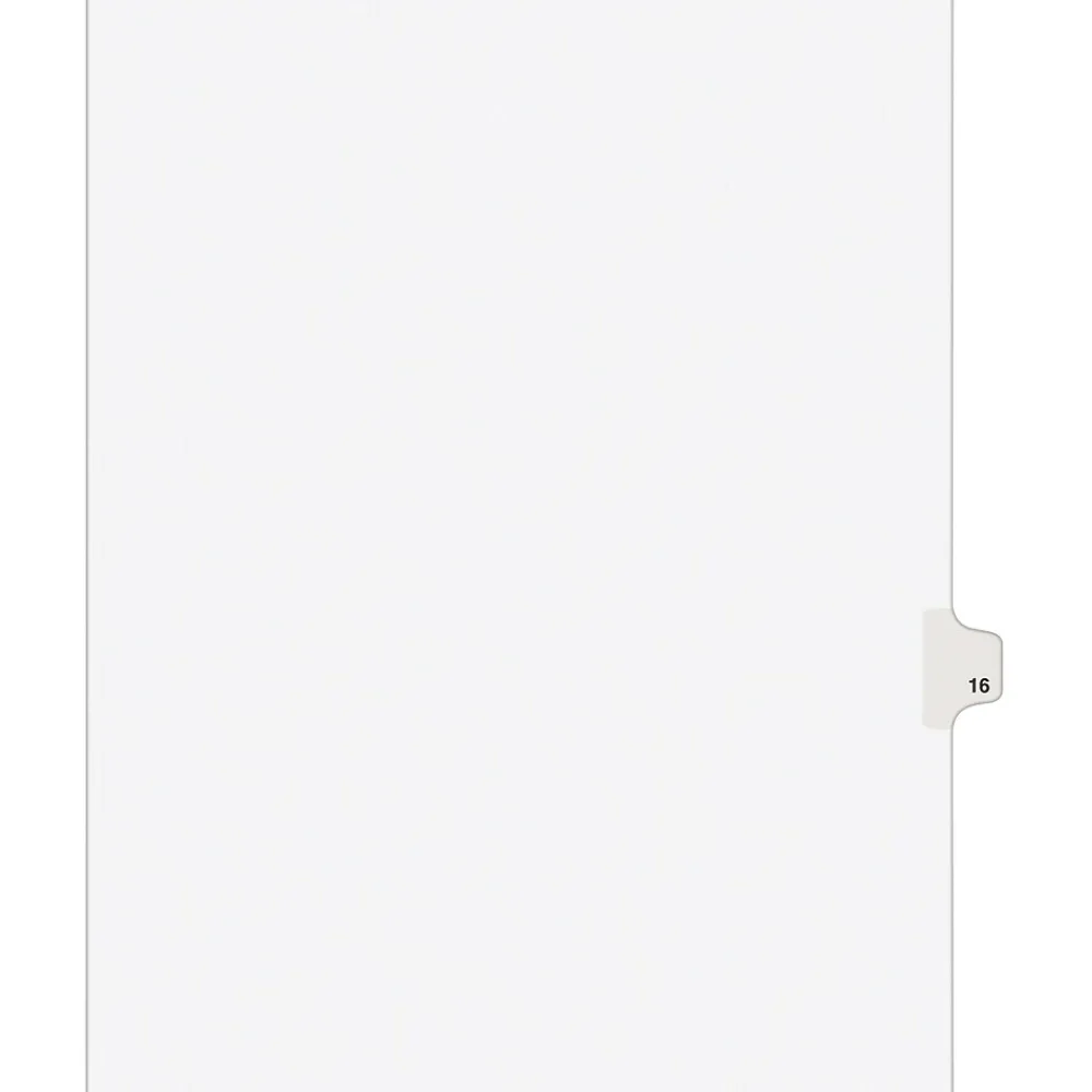 Dividers|Avery Legal Pre-Printed Paper Dividers, Side Tab #16, White, Style, Letter Size, 25/Pack (01016)