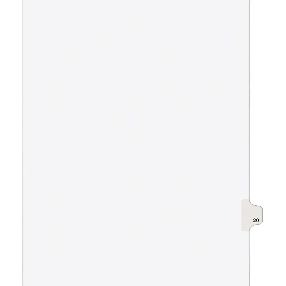 Dividers|Avery Legal Pre-Printed Paper Dividers, Side Tab #20, White, Style, Letter Size, 25/Pack (01020)